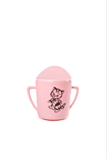 Plastový kojenecký hrnček s uškami 150 ml, ružová mačka